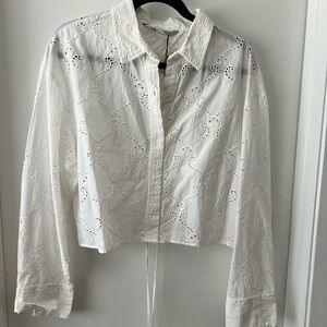 Zara White Eyelet Button Down Shirt